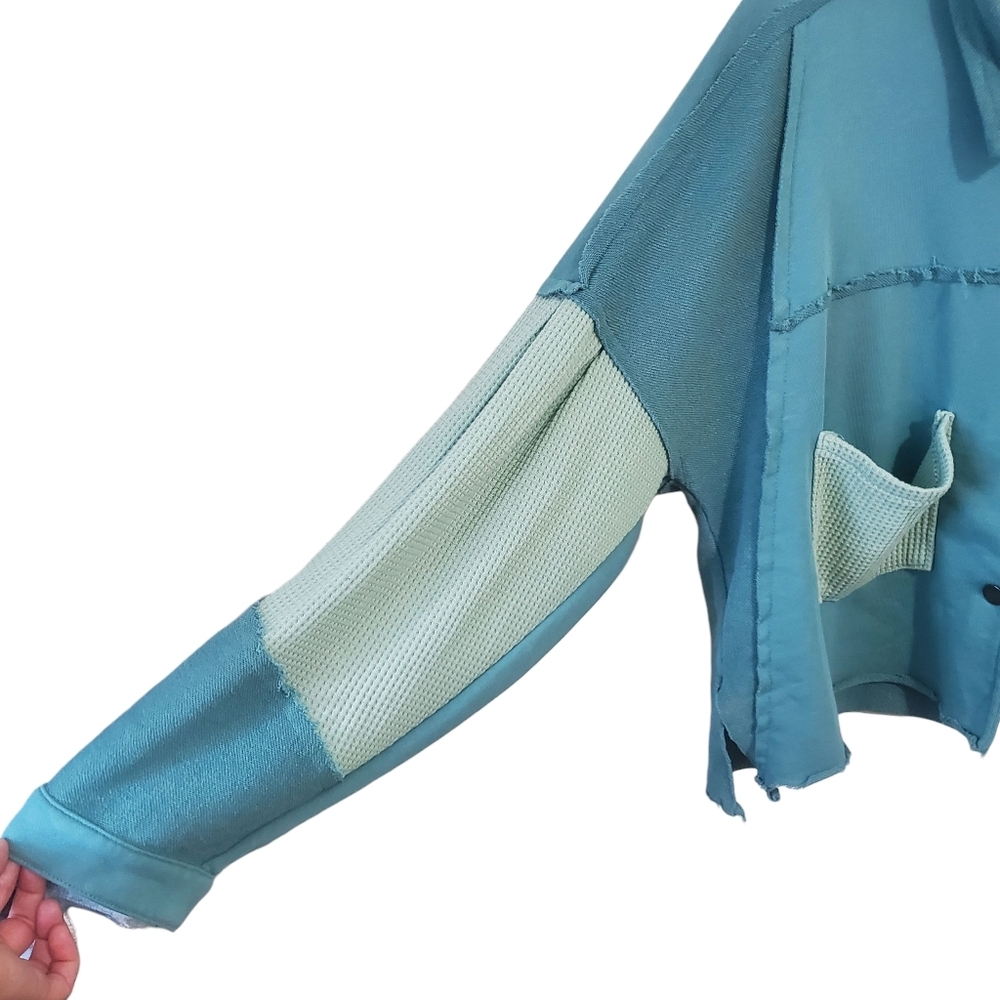 Pol Boho Patchwork Button Down Top Jacket Green T… - image 7